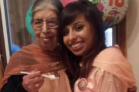 Harjit Chaggar with granddaughter Hannah on her 18th birthday