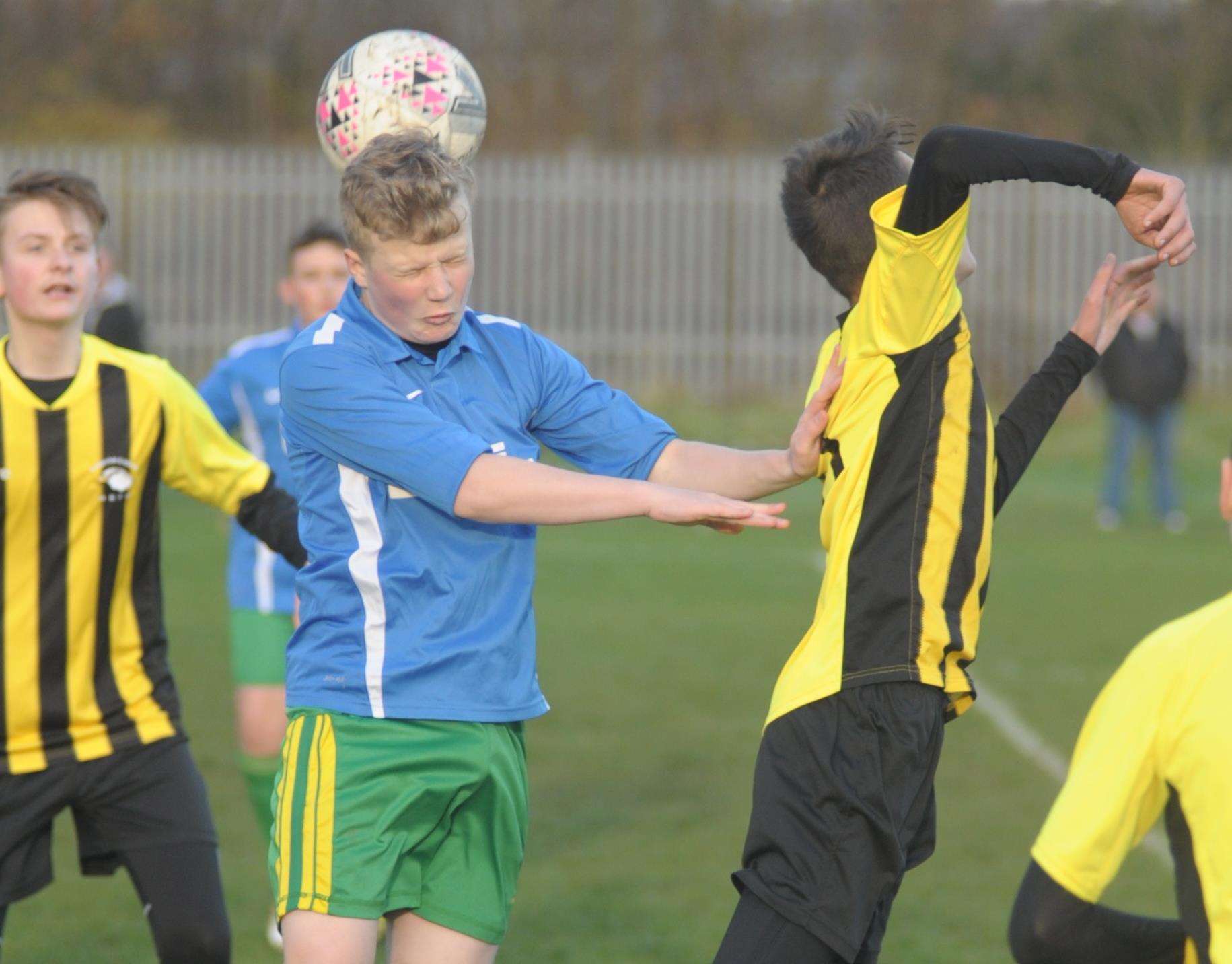 Rainham Eagles Athletic and Cliffe Woods Colts under-15s get stuck in Picture: Steve Crispe