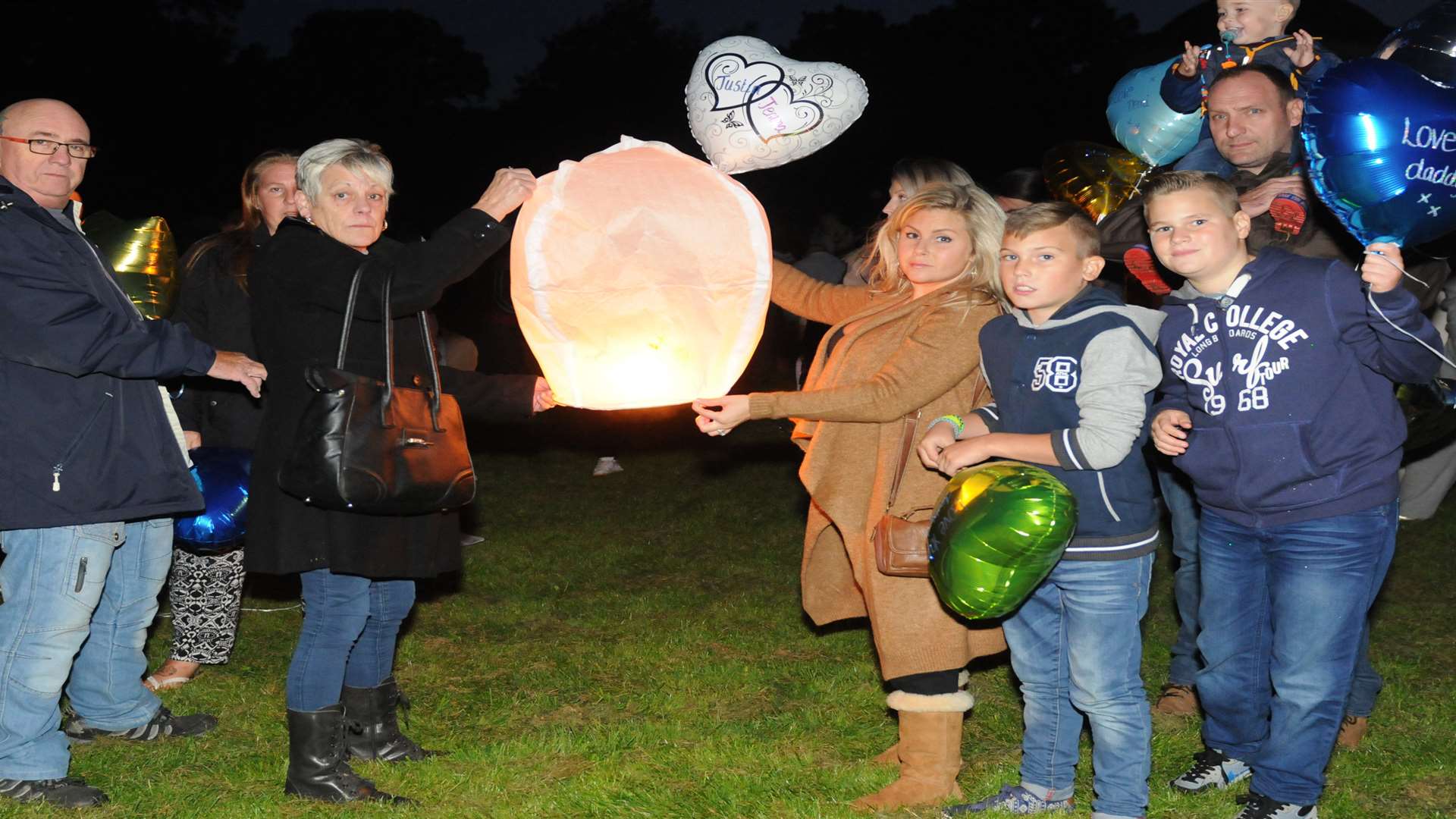 Jemma with family and friends at the release of balloons and lanterns in Justin's memory