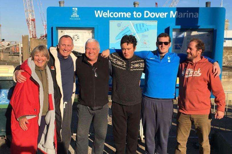 The relay team back in Dover. From left Sallie Cheung, Bryn Limbrick, Dave Chisholm, Bruce Yang, Kris Twyman, Tony King.Picture by Lisa Mabbs