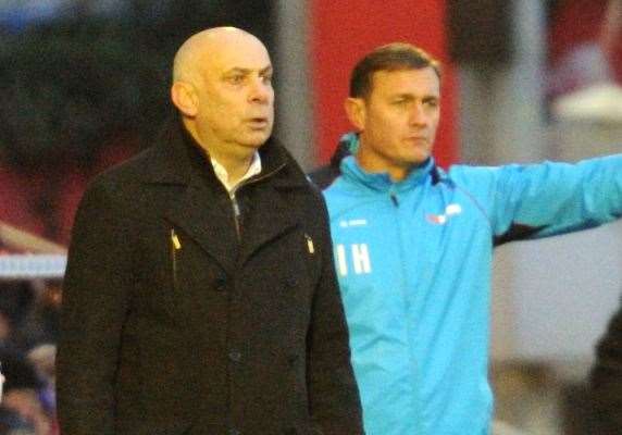 Ian Hendon (right) with Ebbsfleet manager Garry Hill Picture: Simon Hildrew