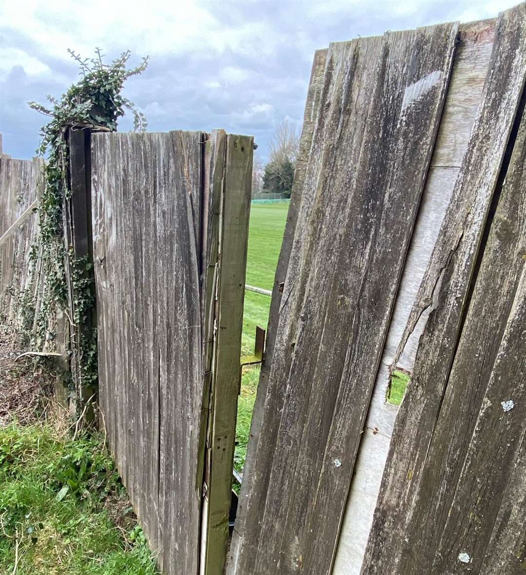 Fence posts were damaged by vandals to gain access to Crockenhill FC's home ground