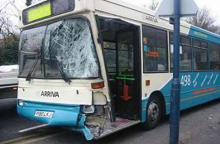 The damaged bus after the accident. Picture: JON KAILA