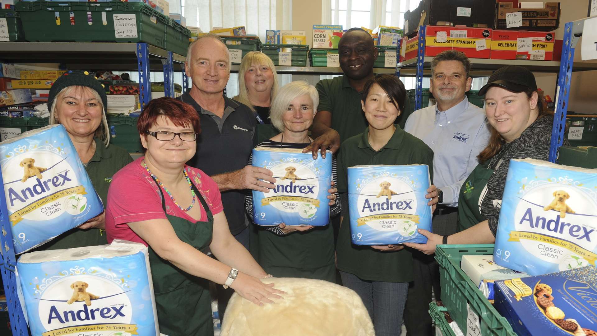Staff from Kimberly Clark's depot in Northfleet donated toilet paper to a foodbank last year