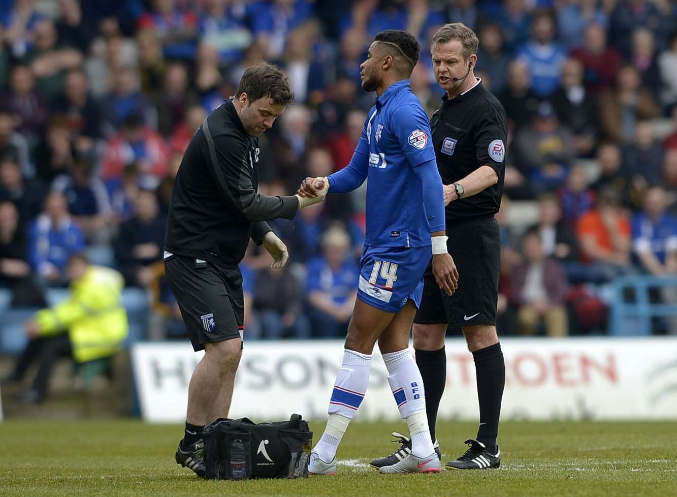 Dominic Samuel suffers a knee injury against Coventry Picture: Barry Goodwin