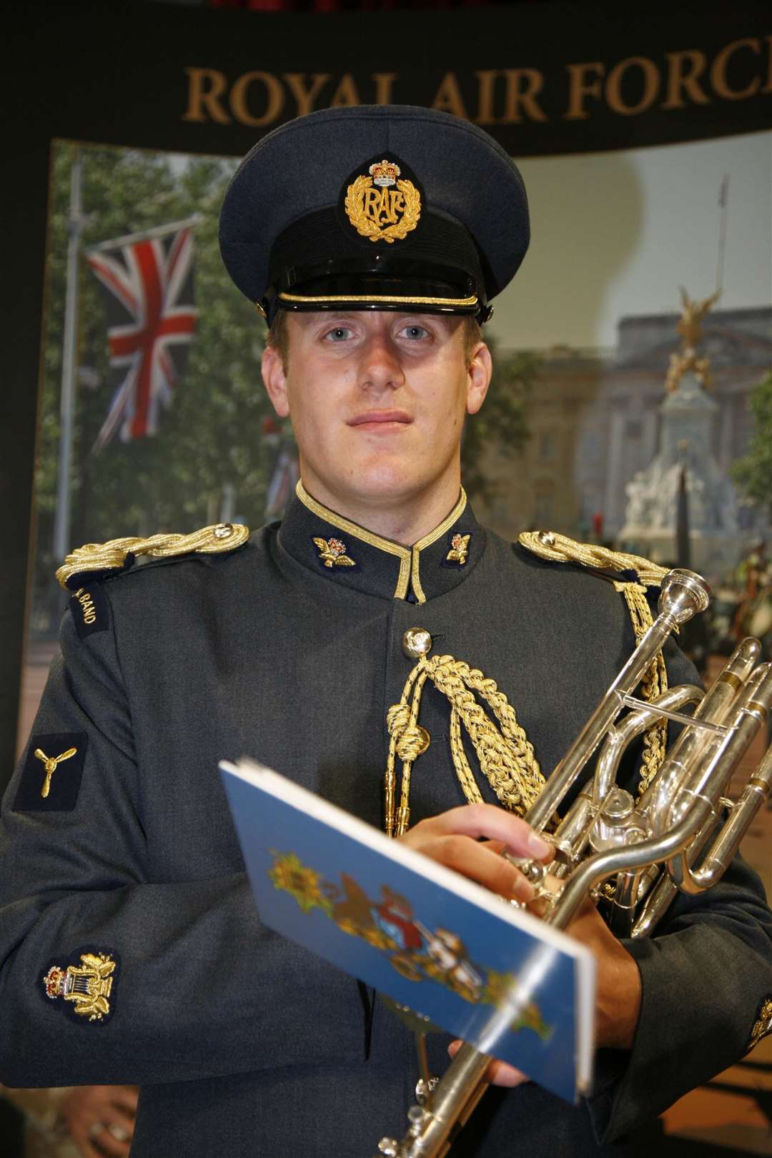 Senior aircraftman Adam Smith, from Rochester, was one of eight trumpet players from the Central Band of the RAF who played in Westminster Abbey for the wedding. Picture: Sandra Rowse