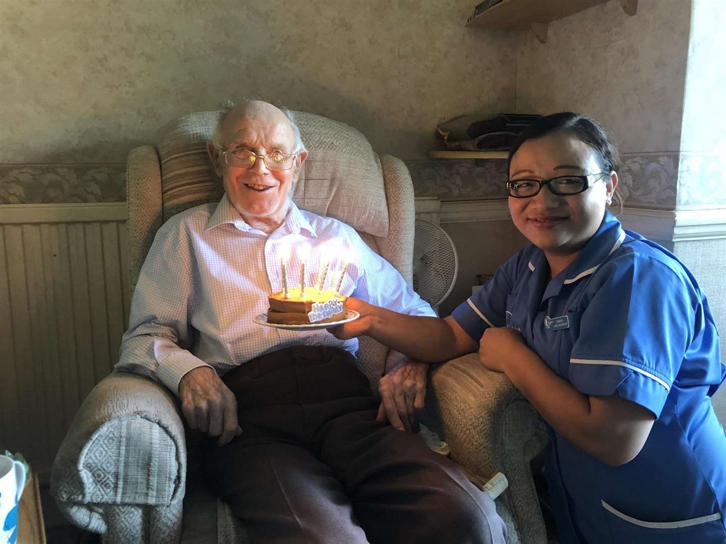 Ken Cordner celebrated his 90th birthday with fish and chips and a cake