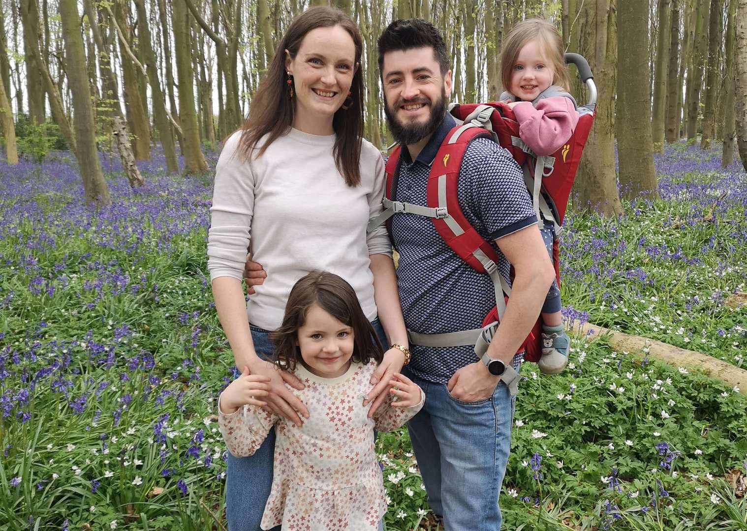Lucie O'Malley with husband Ciaran and daughters Aibhlínn, two, and Mai, five. Picture: Lucie O'Malley