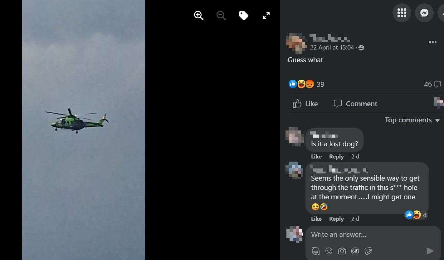The original post shared on the New Thanet Chat group about the helicopter landing