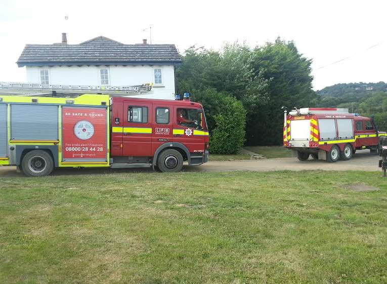 Fire brigade vehicles at the scene of the blaze