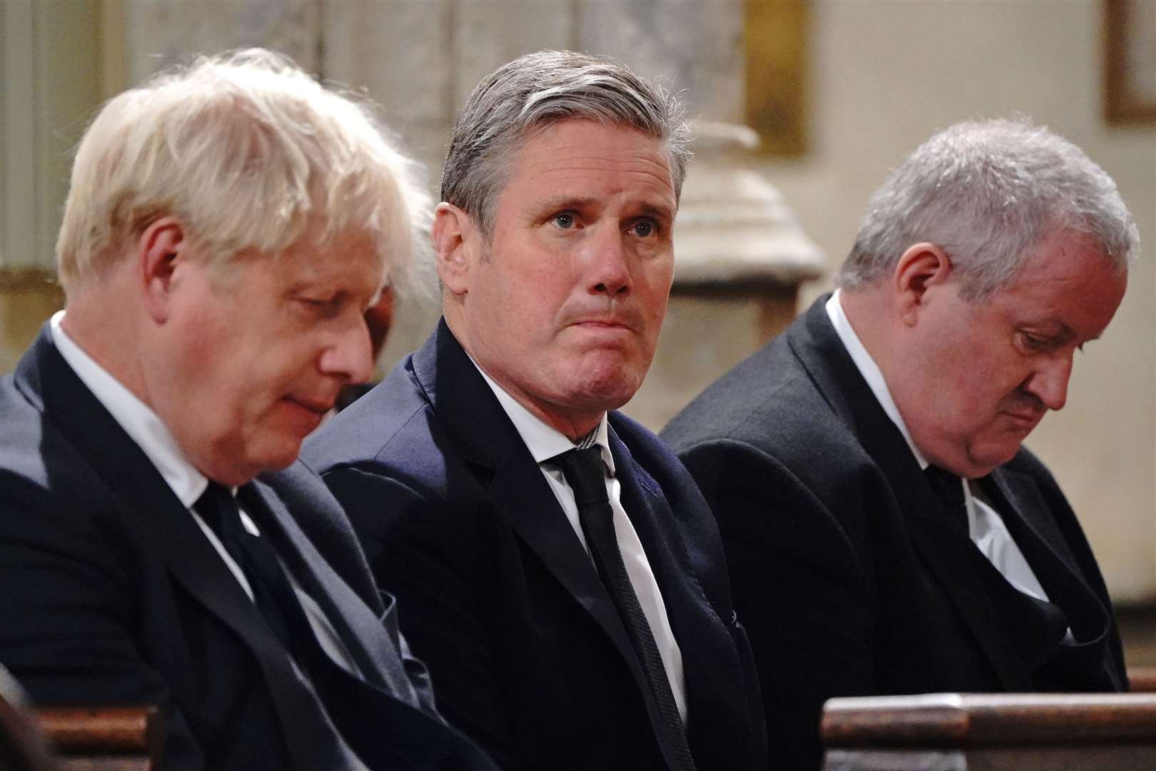 (Left-right) Prime Minister Boris Johnson, Labour Party leader Sir Keir Starmer and SNP Westminster leader Ian Blackford (Jonathan Brady/PA)