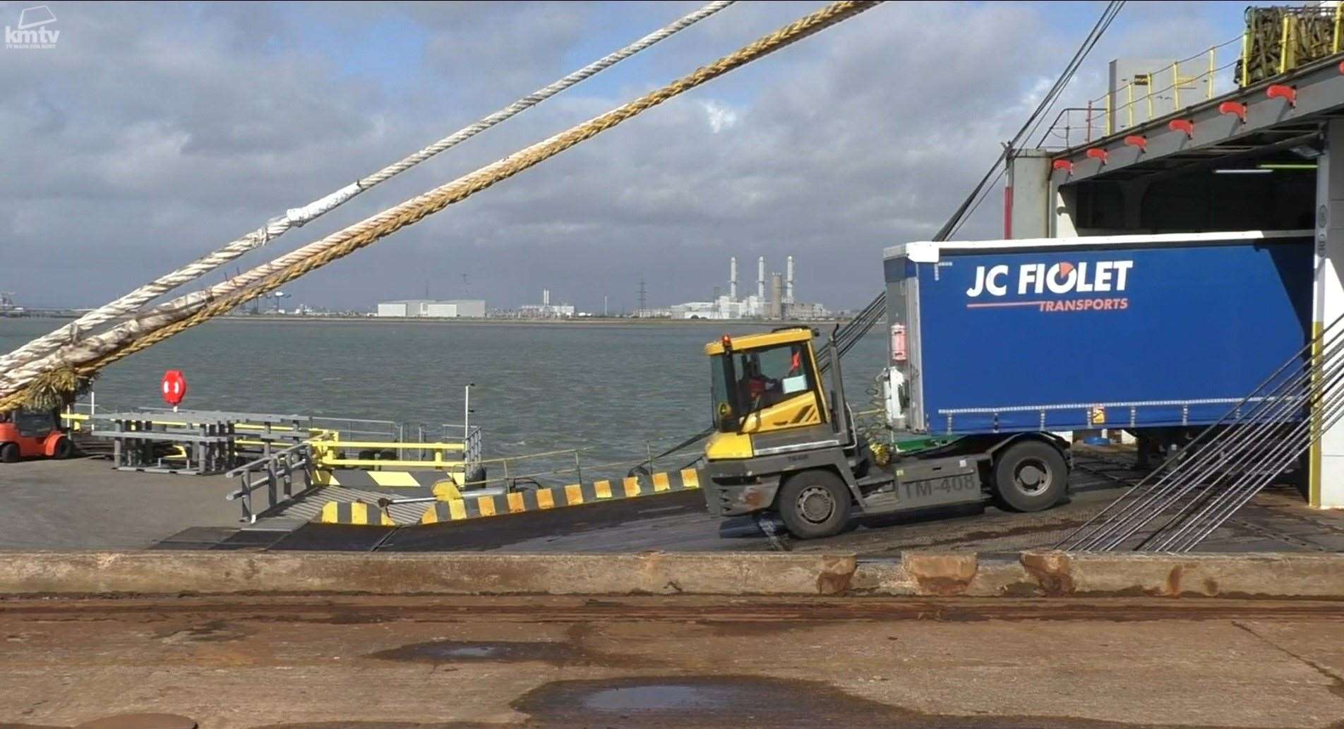 Lorry being loaded onto the new DFDS ferry at Sheerness bound for Calais, France. Picture: KMTV
