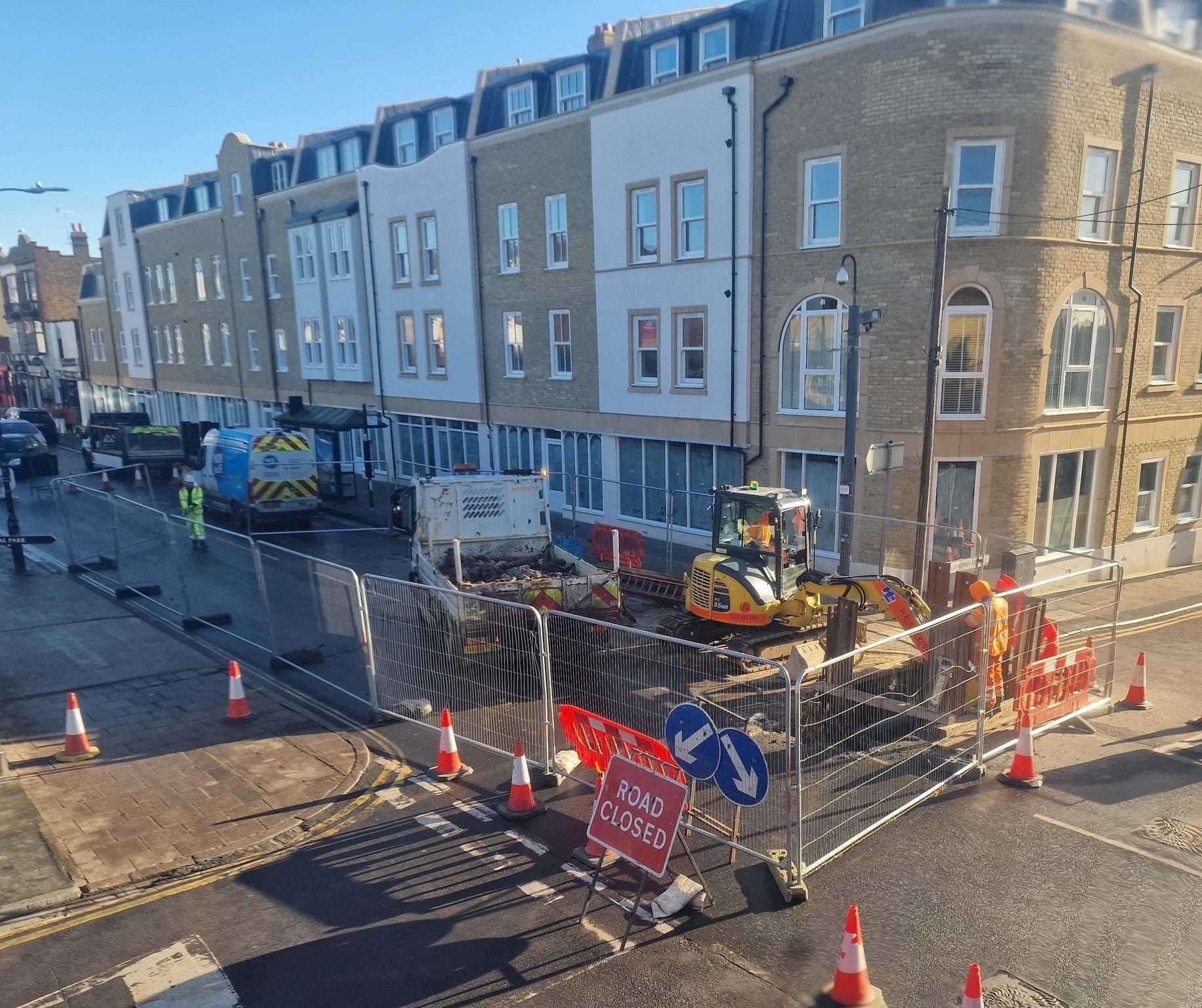Herne Bay High Street has been sealed off for the underground repair works. Picture: Jacey Chilton