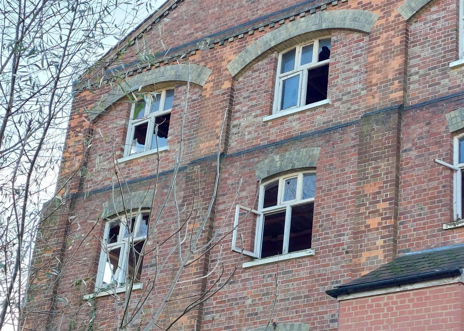 Almost every window is smashed at the East Hill building