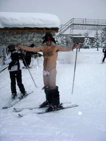 Phillip Goddard finishes his fund-raising ski run in freezing temperatures