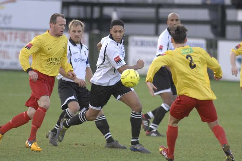 Action from Faversham Town's 5-2 win over Ramsgate (Pic: Chris Davey)
