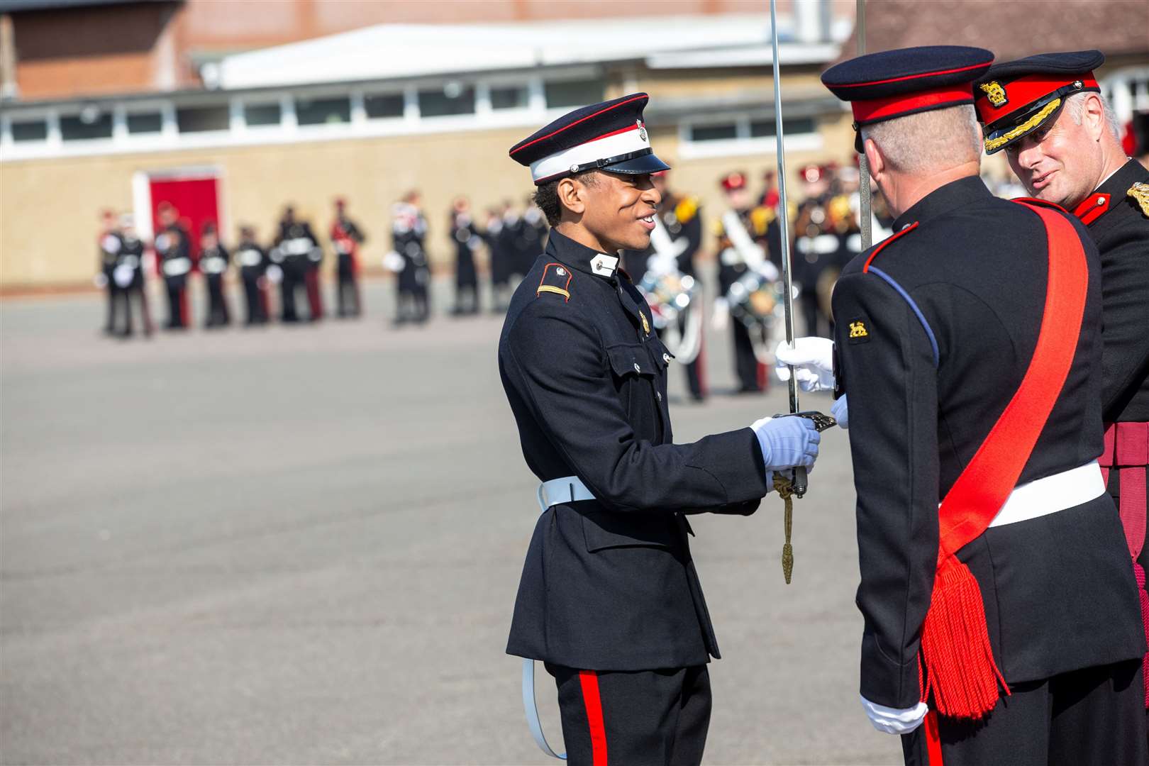 David Guvaki, Junior Under Officer of Wellington House, receives the Baroness Thatcher Sword of Honour from Colonel Andy Thorne.Photo by Matt Bristow/mattbristow.net
