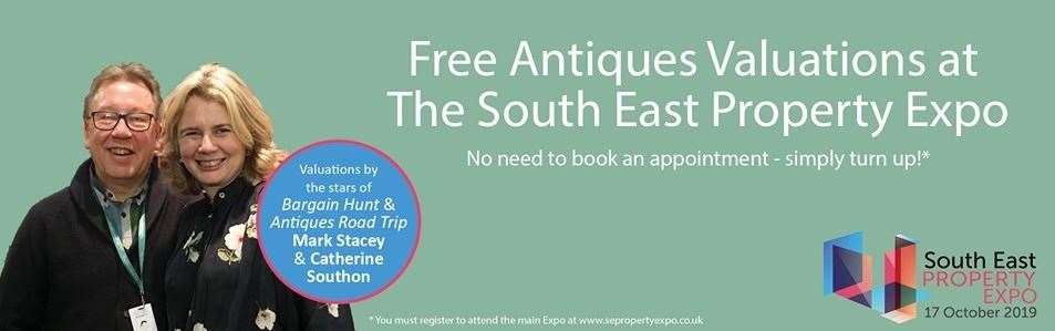 TV antiques experts Catherine Southon and Mark Stacey will be offering free live valuations as part of this year’s South East Property Expo.