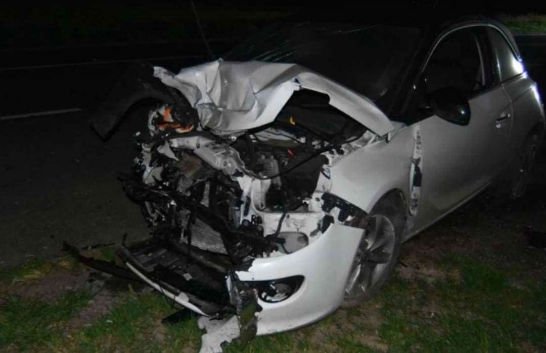 The Vauxhall Adam seen after the fatal crash, driven by Myles Woollett, aged 22. Picture: Sussex Police