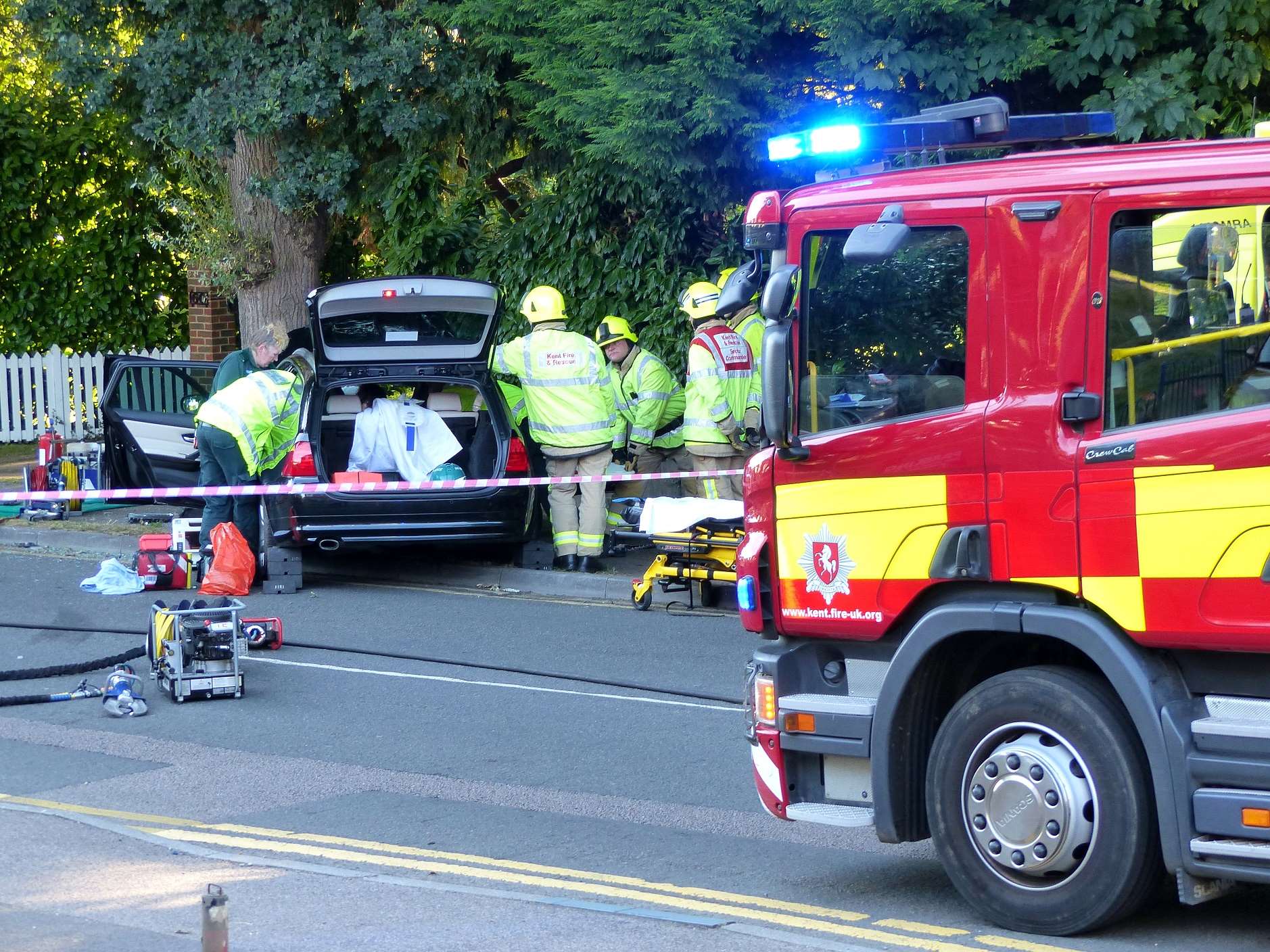 Emergency services examine one of the vehicles in the Faversham Road accident Picture: Andy Clark