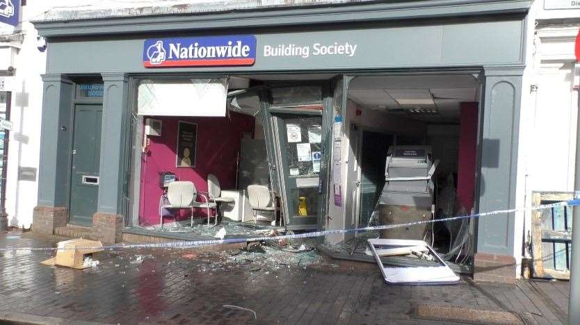 The damage caused during the botched raid in October 2020 at the Nationwide Building Society in Market Square