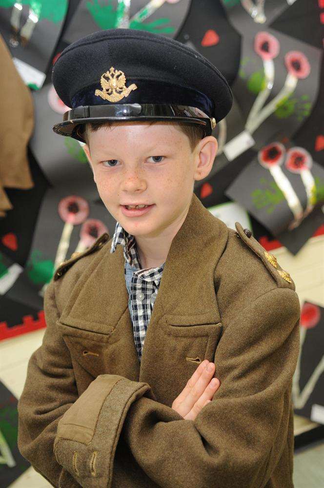 Harry Bellamy, 11, picture at Charing village's First World War exhibition
