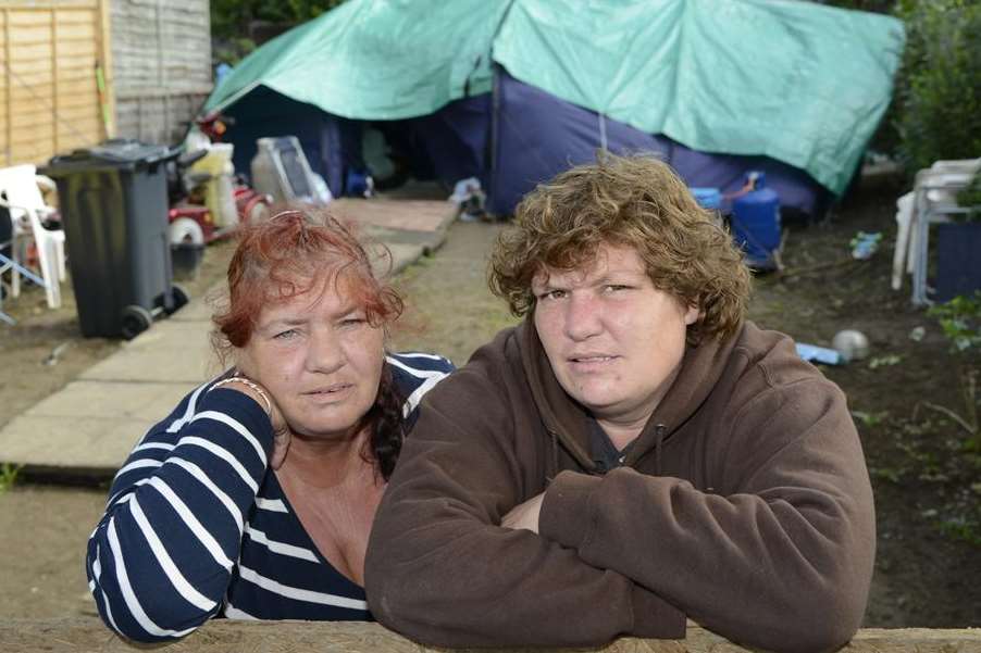 Lorraine Botton and Naomi Barton are living in a tent in a friends garden