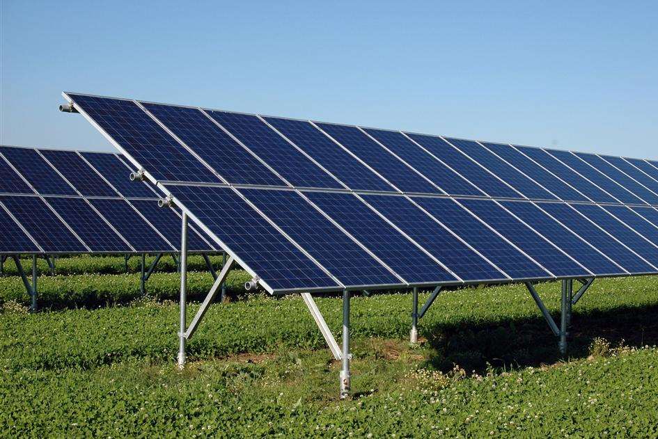 Solar panels in a rural field