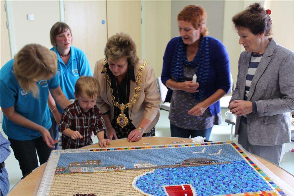 A mosaic project created by members of The Gap Project, based at the Queens Road Baptist Church, Broadstairs. This is an example of one of many community enterprises undertaken by The Gap Project, which received £9,420 of National Lottery cash in 2013 to help deliver adult literacy classes and provide work placements for people with special educational needs.