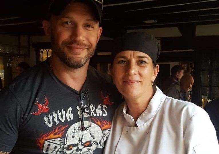 Tom Hardy with The White Lion chef, Sarah