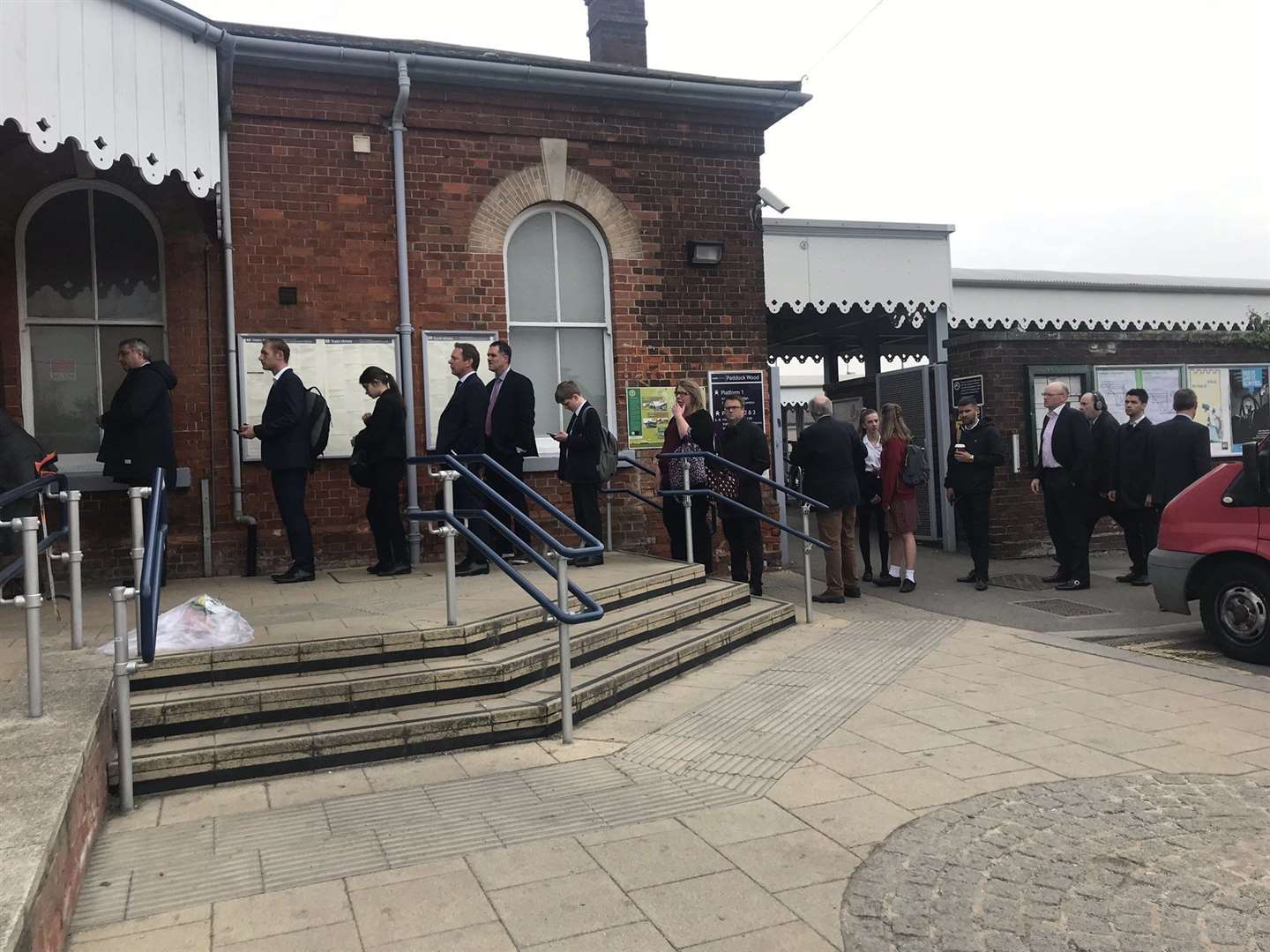 Passengers queuing at Paddock Wood station after the break-in. Picture: @PaddockWoodLife (9068892)