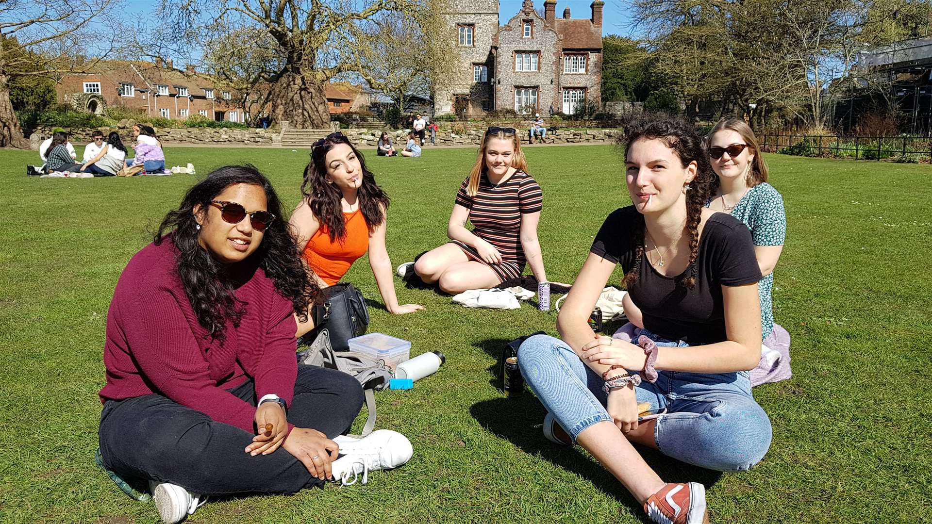 Students Naz Saddique, Demitra Michael, Anna Conlon, Anastasia Toseland and Olivia Vaughan also seized the opportunity to meet up outside for the first time in months