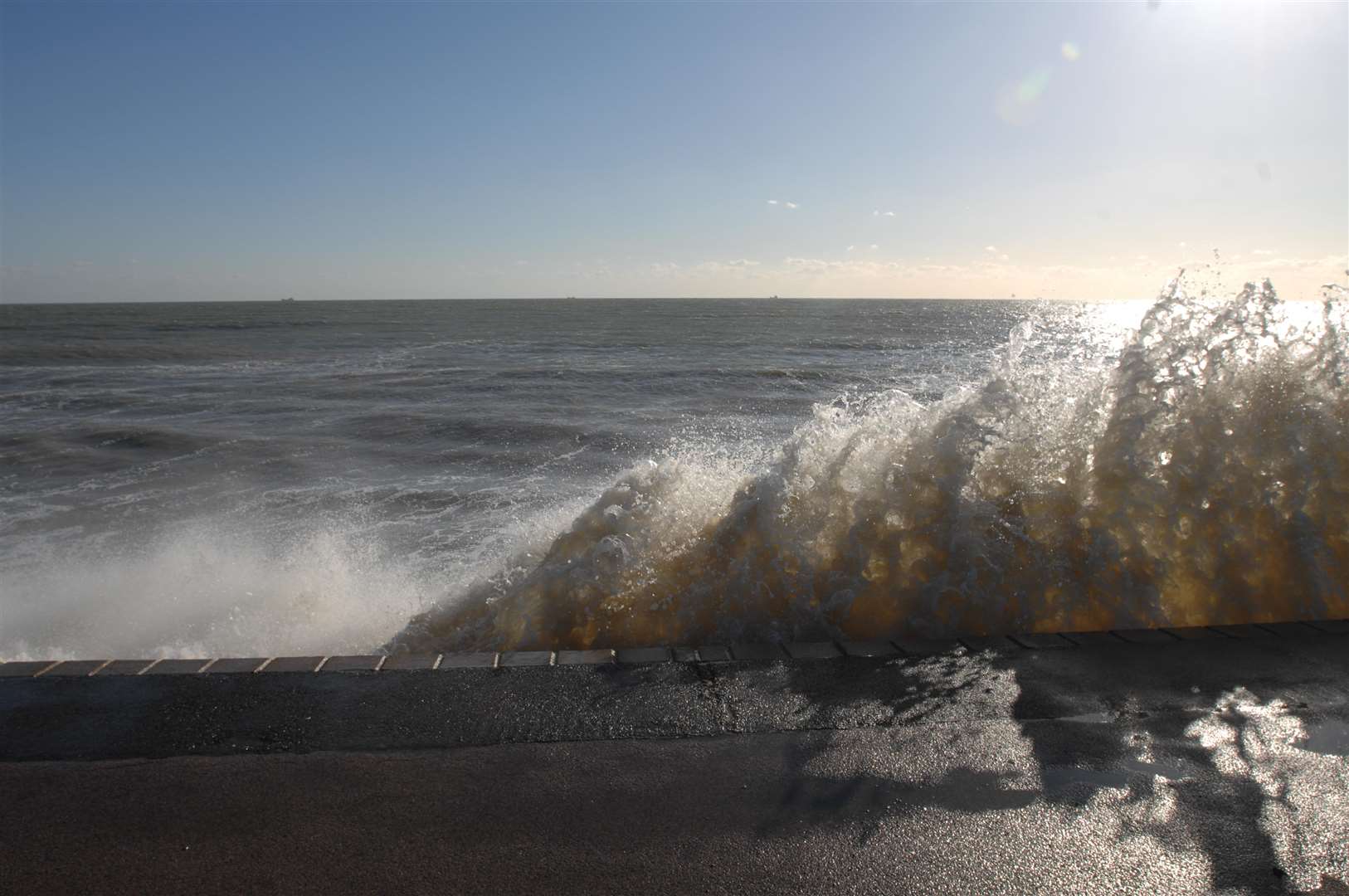 The sea wall at Dymchurch stands up to the storm surge. Picture: Gary Browne