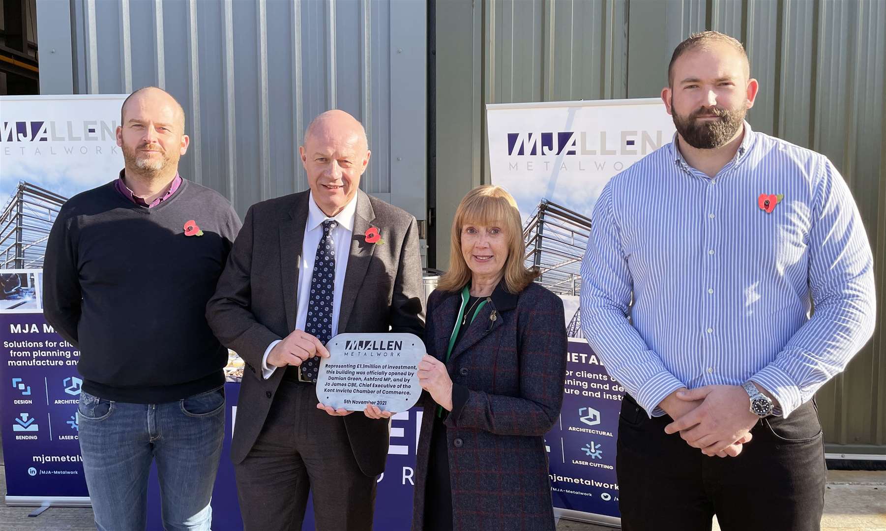 Damian Green and Jo James, centre, officially open the new site. Picture: MJA Metalwork