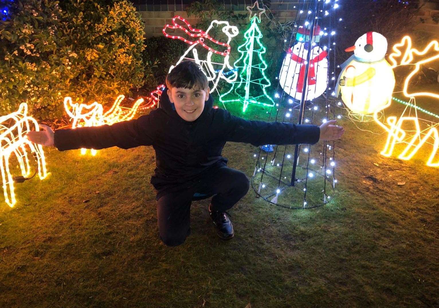 Callum Dunne with his Christmas light display in Maidstone, two years ago