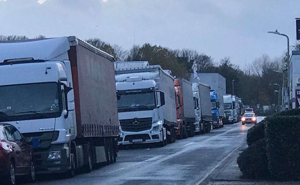 HGVs parked up end-to-end on Wincheap Industrial Estate