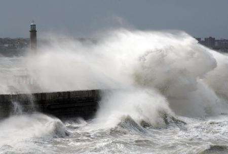 Huge waves lash Margate's Harbour Arm
