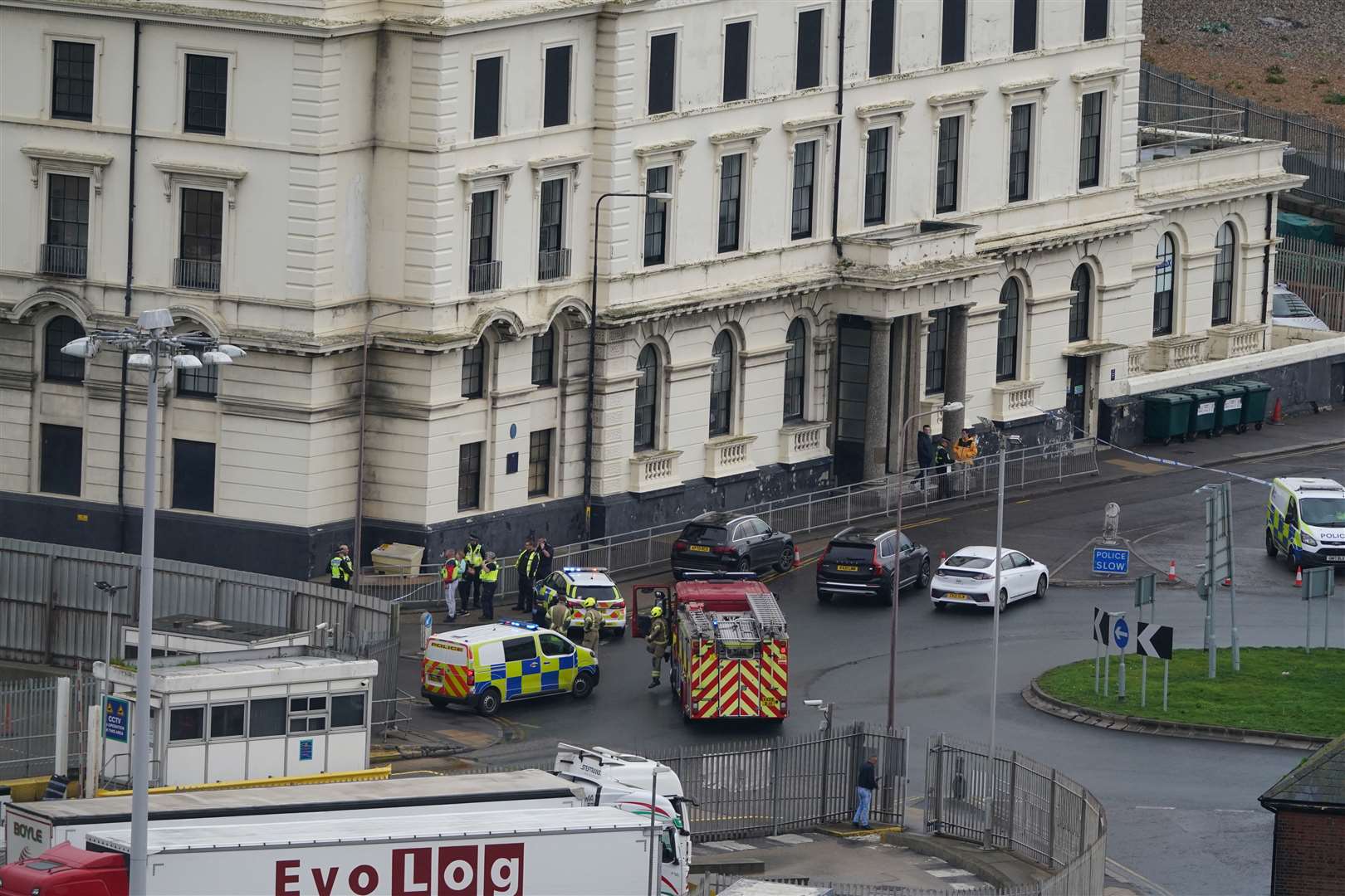 Emergency services near the migrant processing centre in Dover Picture: PA