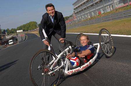 Lord Coe with Paralympic gold medal winner Rachel Morris at Brands Hatch