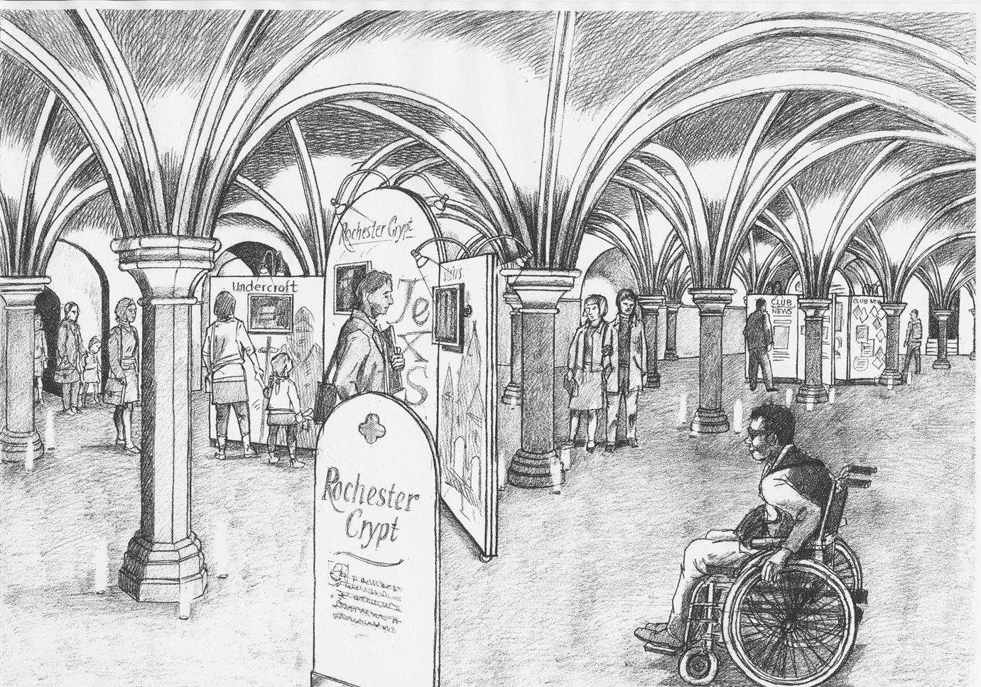 Artists' impressions of the proposed exhibition in Rochester Cathedral's crypt