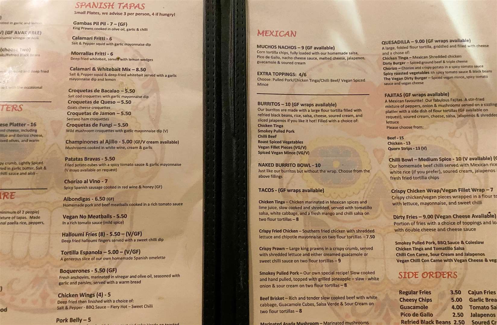 The menu has plenty of options, including vegetarian and vegan dishes