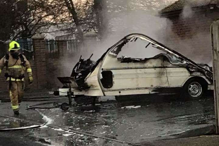 The burnt out caravan. Pic: Lisa Mitchell
