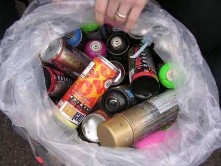 Some of the spray cans found by officers