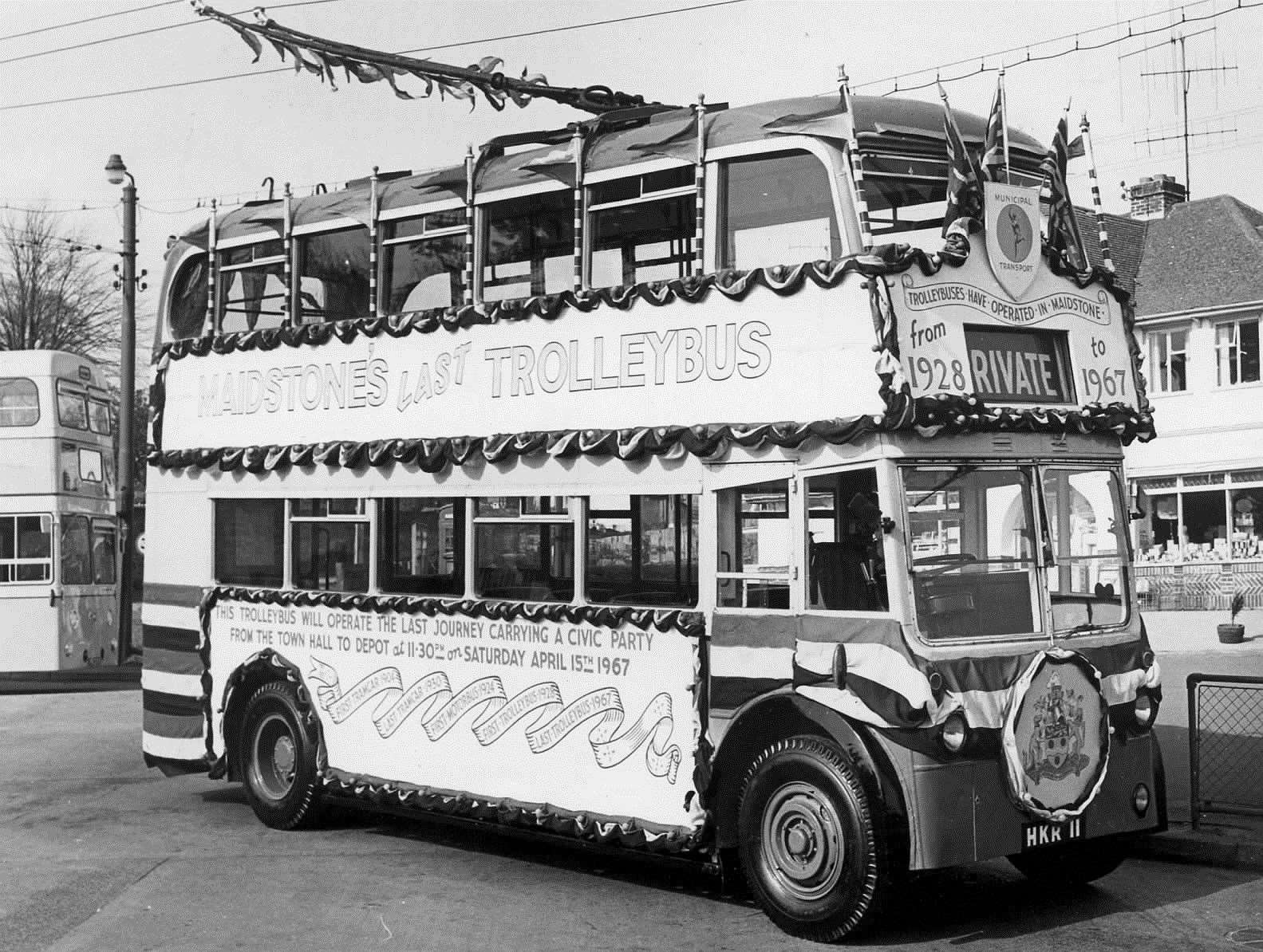 Maidstone's last trolleybus, pictured in April 1967