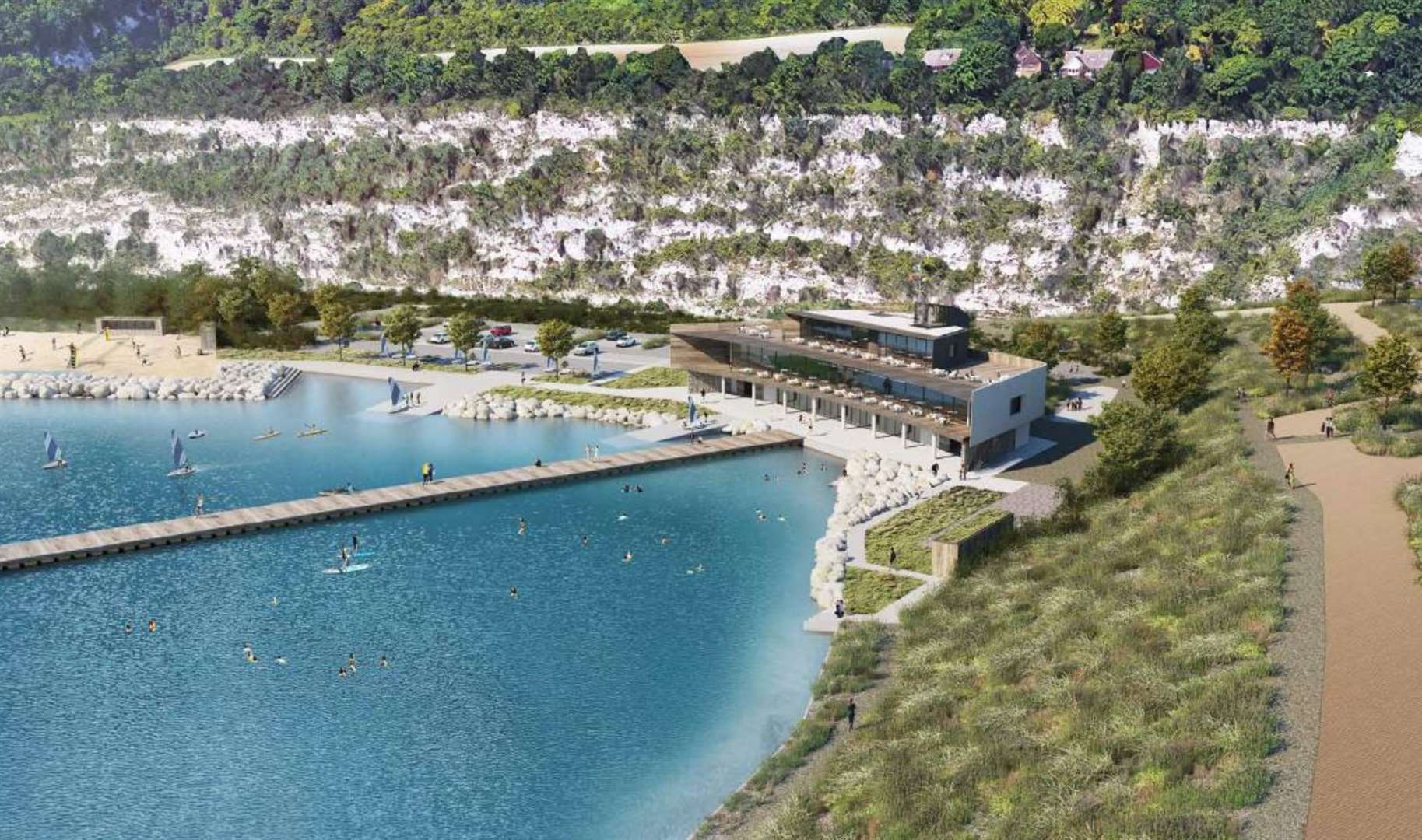 A CGI impression of the blue lake at St Andrews Lakes