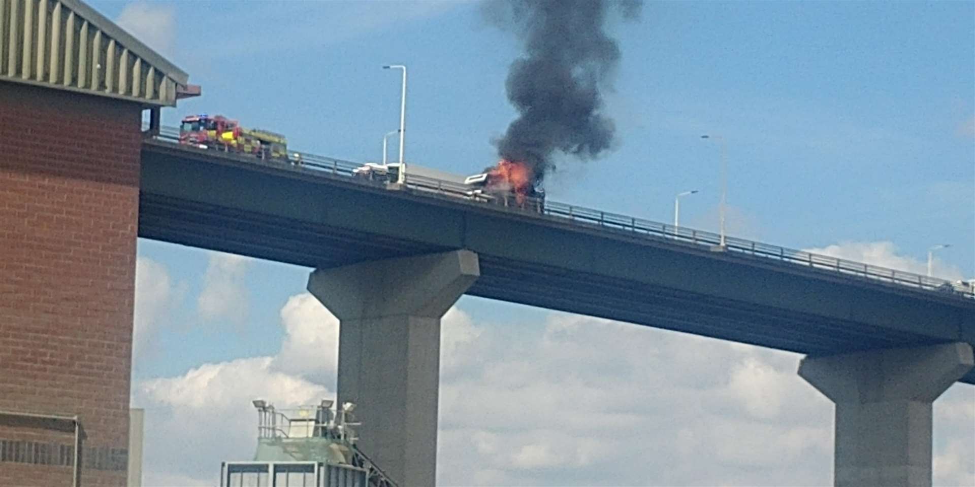 A caravan is on fire on the Dartford Crossing. Picture: Matthew Daly