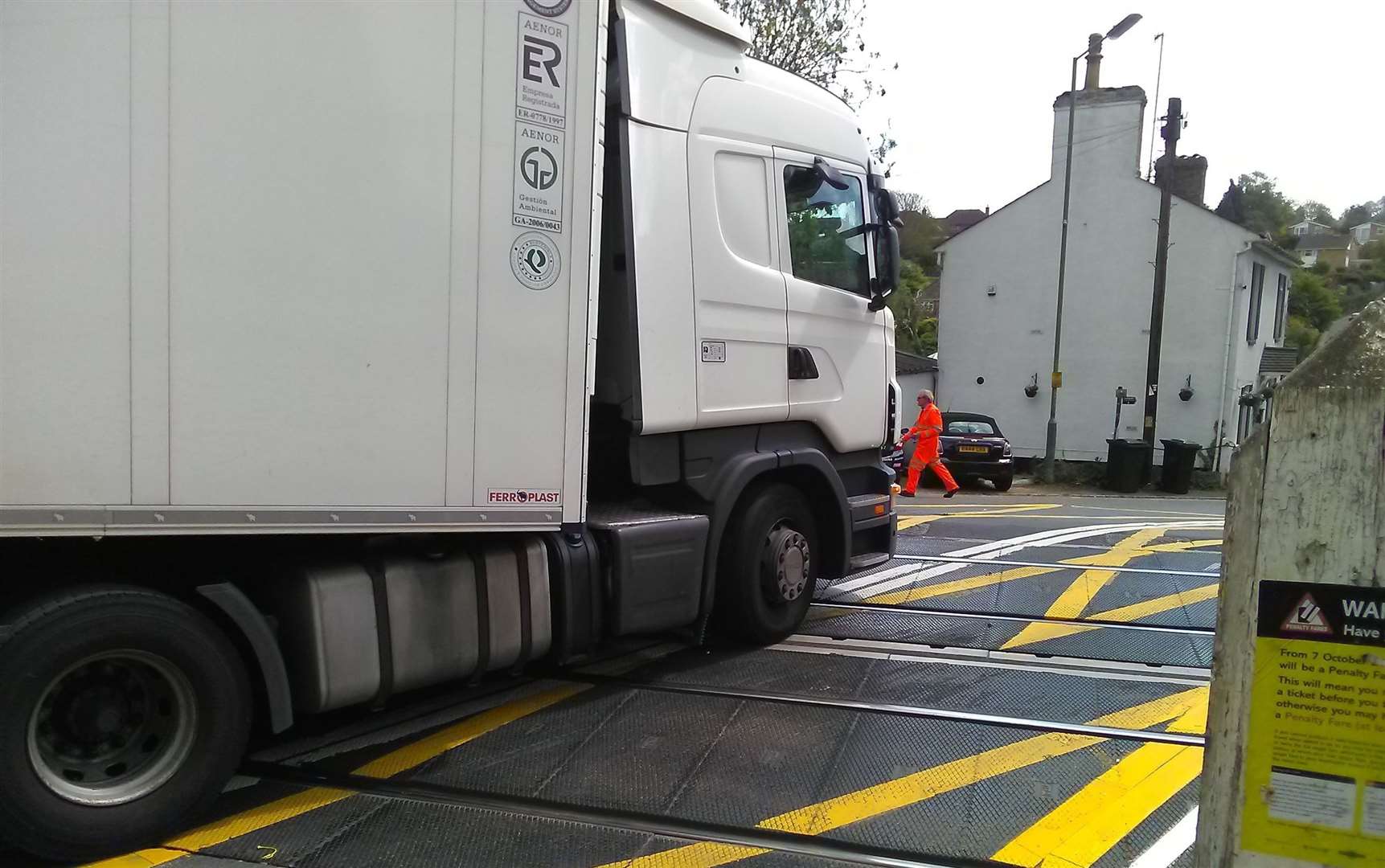 A lorry managed to get stuck on the level crossing at East Farleigh after following his sat-nav. Picture: Robin Brooks
