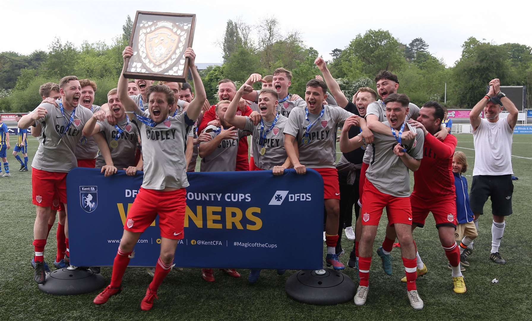 Red Velvet celebrate winning the DFDS Kent Intermediate Challenge Shield Final. Picture: PSP Images