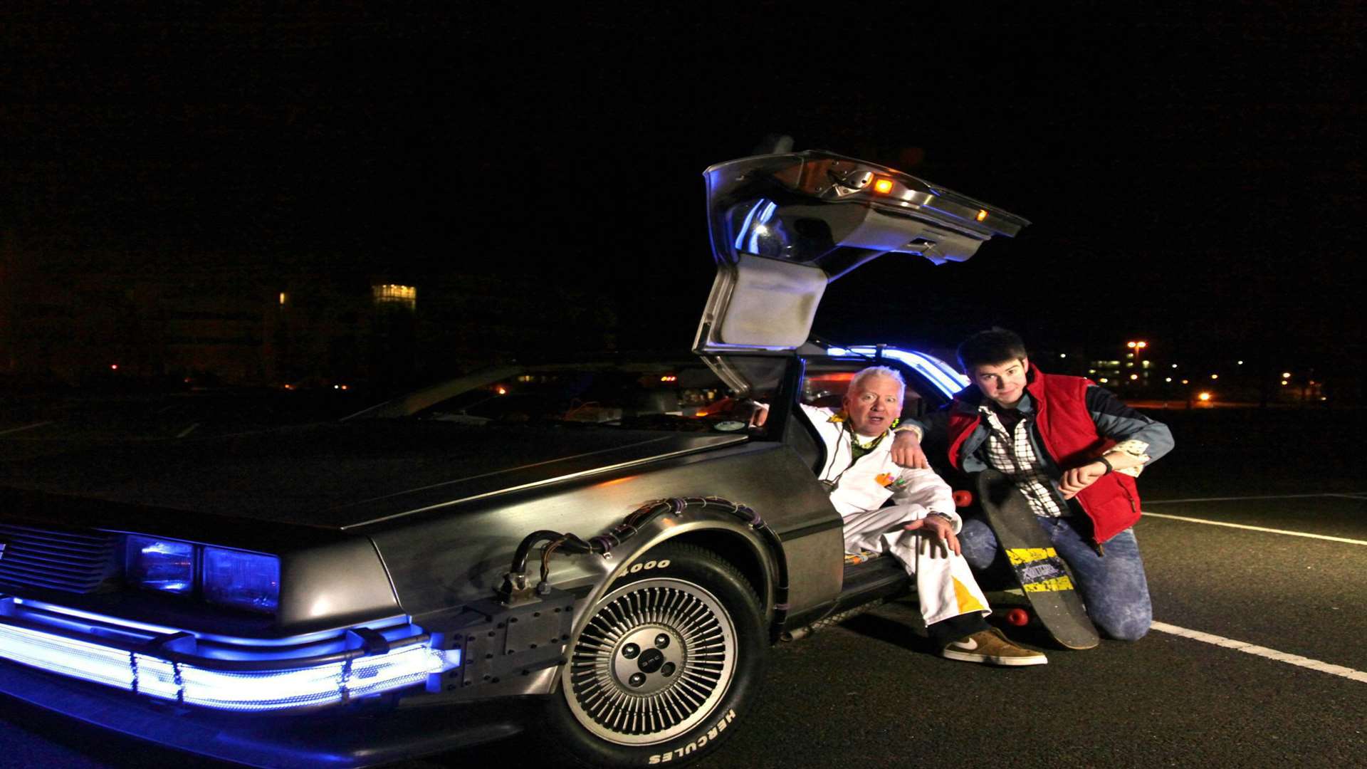 Student filmmakers recreate scenes from Back to the Future with Matthew Harrison and Ian Fitzgerald