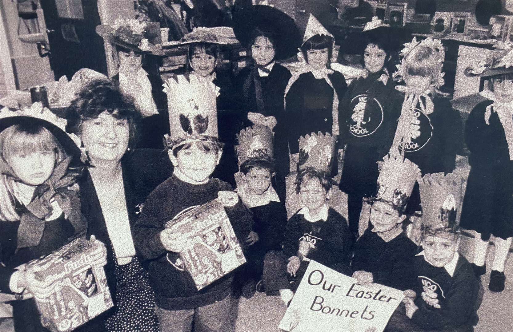 Children in their Easter bonnets in 1992. Picture supplied by: Vigo Village School